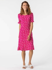 Roman Pink Floral Print Fluted Hem Dress - Image 3 of 4