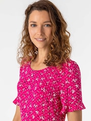 Roman Pink Floral Print Fluted Hem Dress - Image 4 of 4
