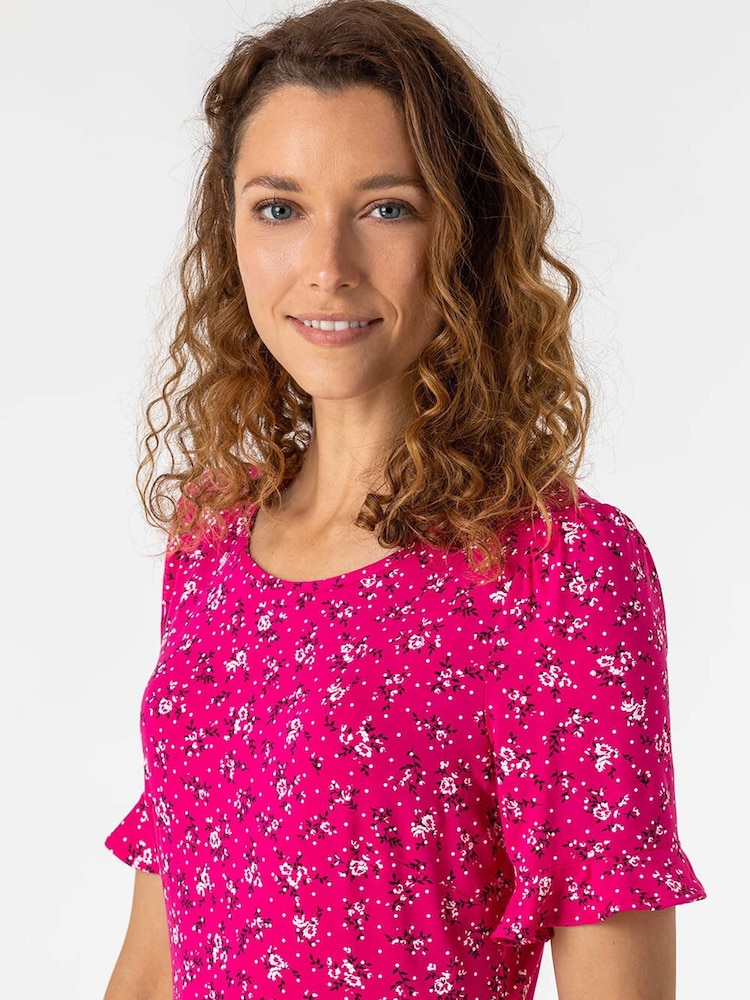 Roman Pink Floral Print Fluted Hem Dress - Image 4 of 4