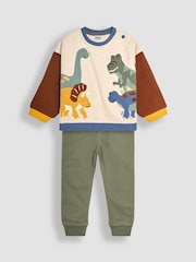 JoJo Maman Bébé Natural Dinosaur Applique Sweatshirt & Jogger Set - Image 1 of 6