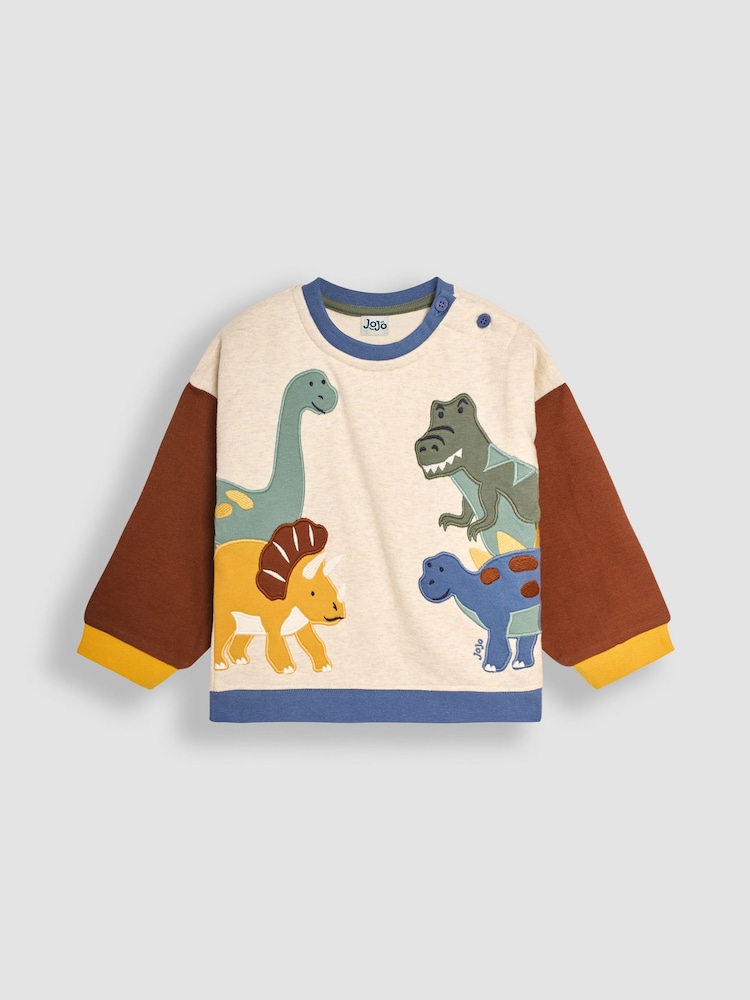 JoJo Maman Bébé Natural Dinosaur Applique Sweatshirt & Jogger Set - Image 2 of 6