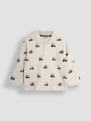 JoJo Maman Bébé Natural Tactor Long Sleeve Embroidered Polo Shirt - Image 1 of 3