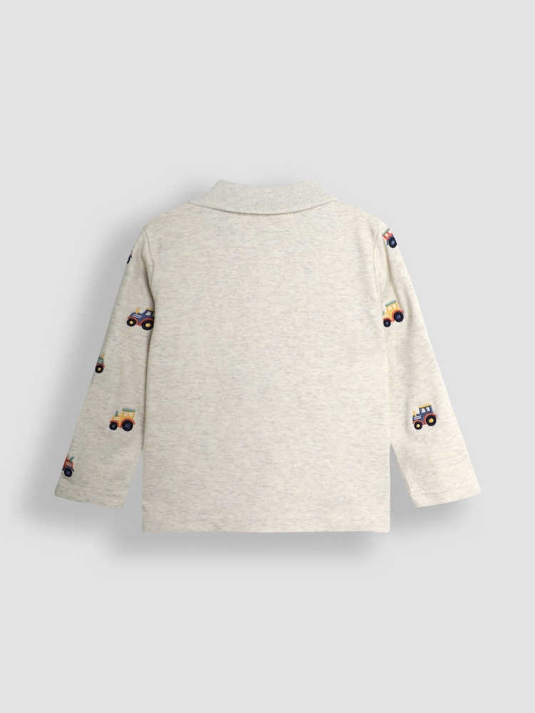 JoJo Maman Bébé Natural Tactor Long Sleeve Embroidered Polo Shirt - Image 2 of 3