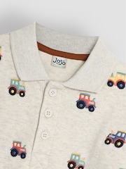 JoJo Maman Bébé Natural Tactor Long Sleeve Embroidered Polo Shirt - Image 3 of 3
