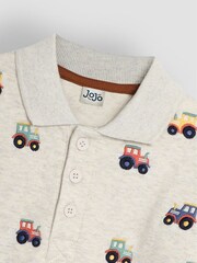 JoJo Maman Bébé Natural Tactor Long Sleeve Embroidered Polo Shirt - Image 3 of 3