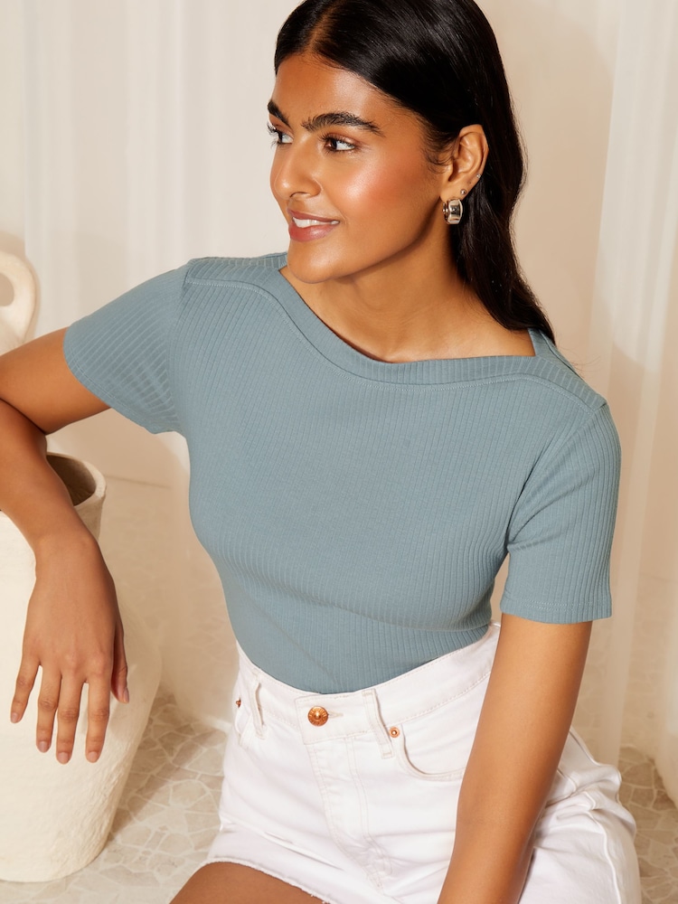 Friends Like These Blue Short Sleeve Jersey Cotton Ribbed Boat Neck T-Shirt - Image 2 of 4 Friends Like These Blue Short Sleeve Jersey Cotton Ribbed Boat Neck T-Shirt - Image 2 of 4