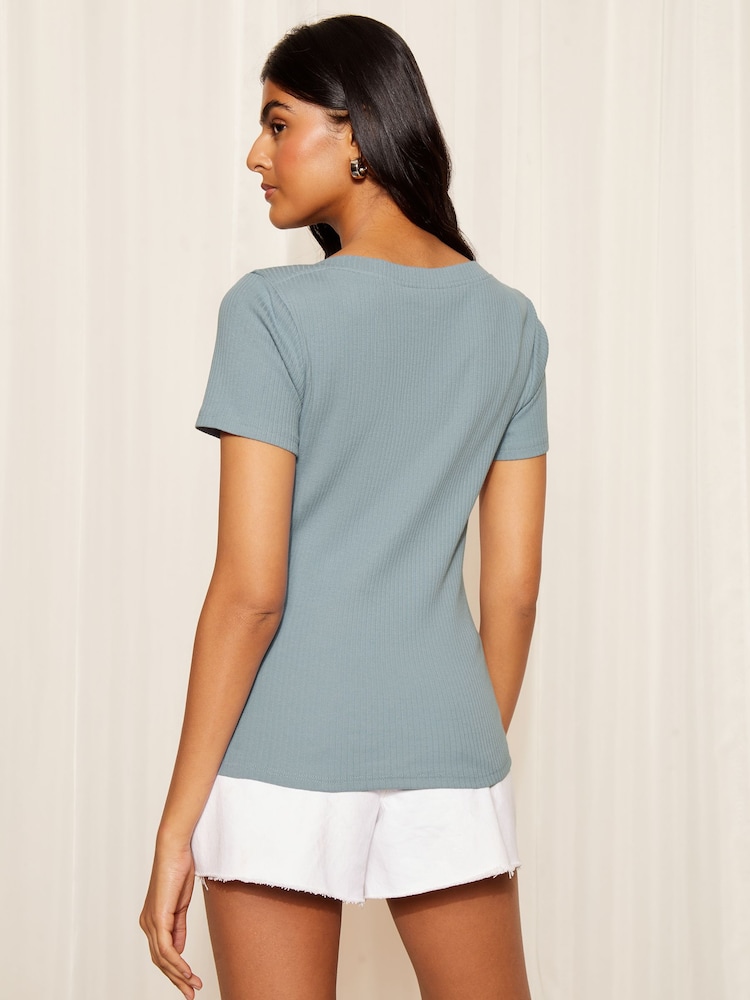Friends Like These Blue Short Sleeve Jersey Cotton Ribbed Boat Neck T-Shirt - Image 4 of 4 Friends Like These Blue Short Sleeve Jersey Cotton Ribbed Boat Neck T-Shirt - Image 4 of 4