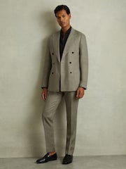 Reiss Halgas Linen Side Adjuster Modern Fit Trousers - Imagen 1 de 6
