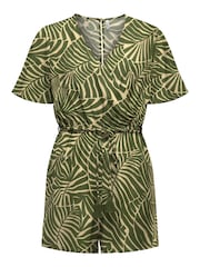 ONLY Green Palm Print Playsuit With A Touch Of Linen - Image 2 of 3