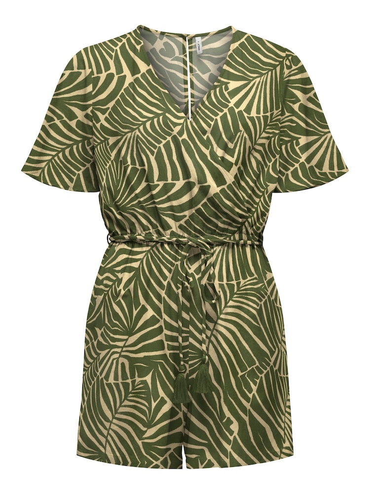 ONLY Green Palm Print Playsuit With A Touch Of Linen - Image 2 of 3
