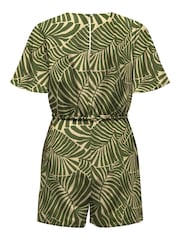 ONLY Green Palm Print Playsuit With A Touch Of Linen - Image 3 of 3