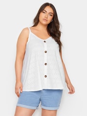 Yours Curve White Button Front Broderie Vest - Image 1 of 5