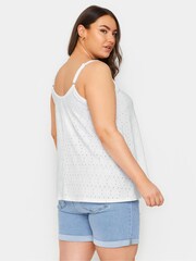 Yours Curve White Button Front Broderie Vest - Image 3 of 5