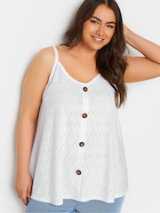 Yours Curve White Button Front Broderie Vest - Image 4 of 5