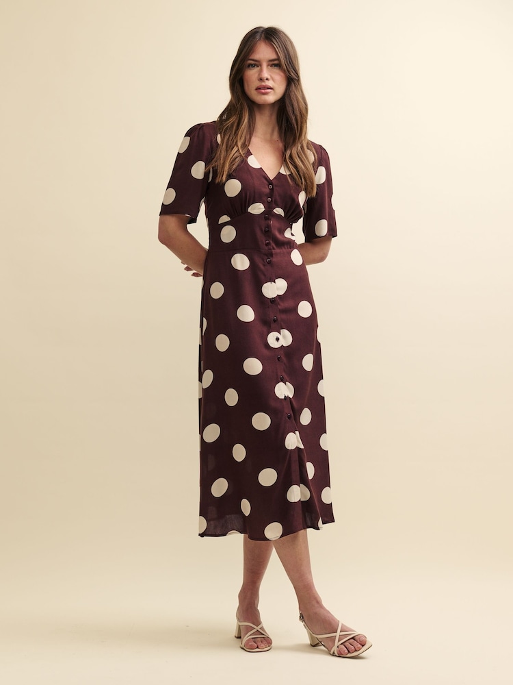 Nobodys Child Brown Alexa Willow Spot Midi Dress - Image 1 of 5