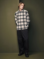 Ecru Natural Wool Blend Check Shacket Overshirt - Image 2 of 9