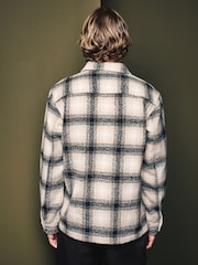Ecru Natural Wool Blend Check Shacket Overshirt - Image 3 of 9