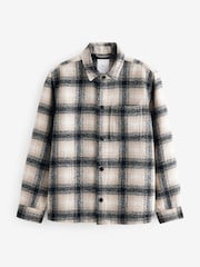 Ecru Natural Wool Blend Check Shacket Overshirt - Image 5 of 9