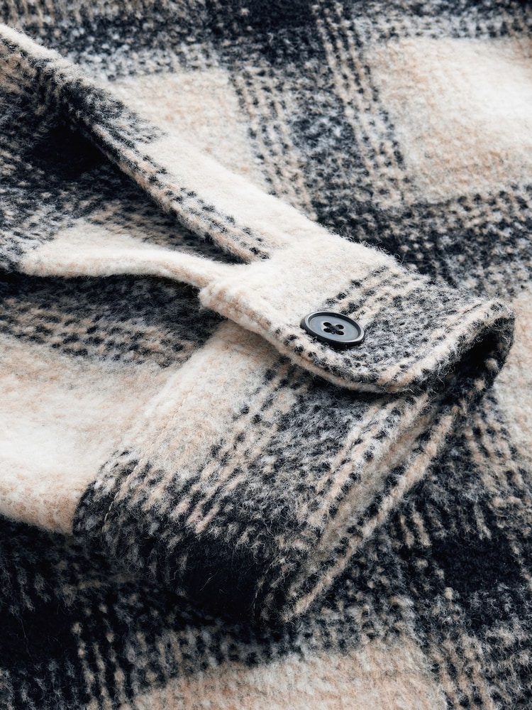 لون طبيعي - قميص علوي بتصميم سترة مربعات من مزيج الصوف - Image 8 of 9