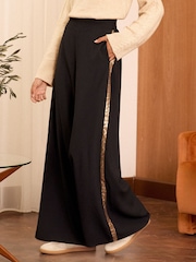 Love & Roses Black Sequin Side Stripe Wide Leg Trousers - Image 1 of 4