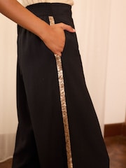 Love & Roses Black Sequin Side Stripe Wide Leg Trousers - Image 2 of 4