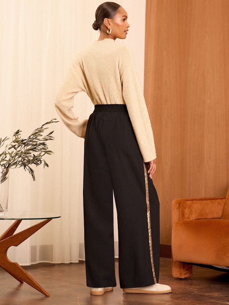Love & Roses Black Sequin Side Stripe Wide Leg Trousers - Image 4 of 4