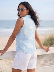 Roman Blue Stripe Leaf Embroidered Button Blouse - Image 2 of 4
