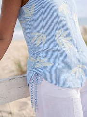 Roman Blue Stripe Leaf Embroidered Button Blouse - Image 4 of 4