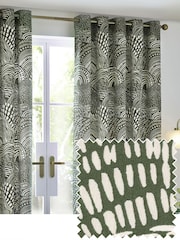 HÖEM Olive Nola Abstract Geometric Eyelet 100% Cotton Curtains - Image 1 of 5