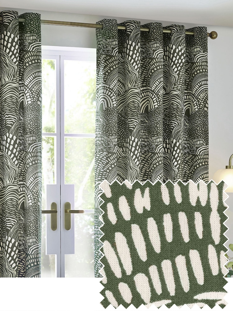HÖEM Olive Nola Abstract Geometric Eyelet 100% Cotton Curtains - Image 1 of 5