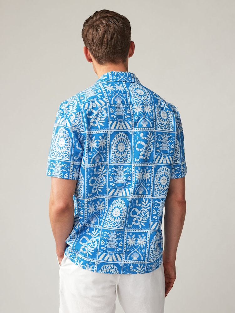 Blue Short Sleeve Printed Shirt - Image 2 of 6 Blue Short Sleeve Printed Shirt - Image 2 of 6
