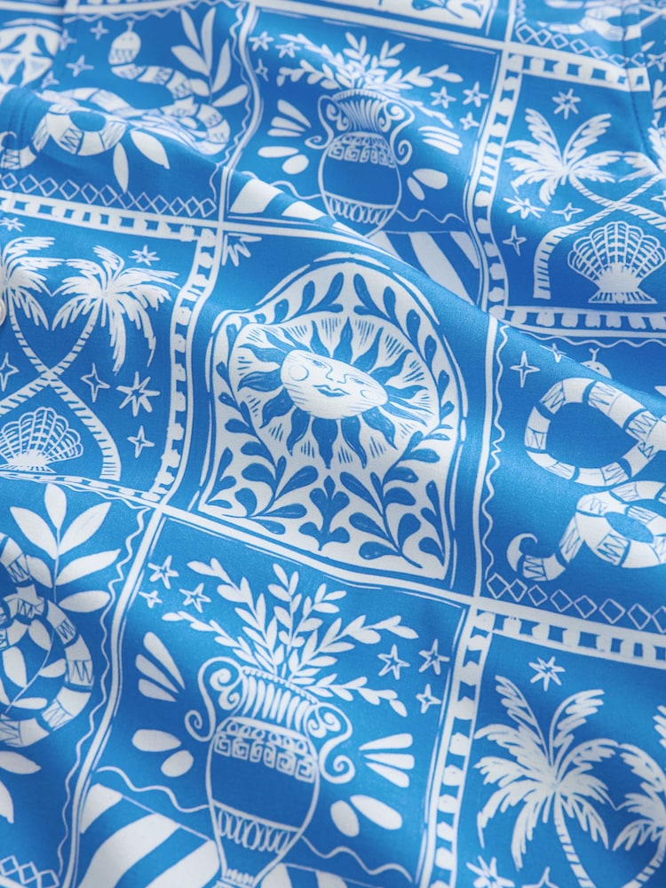 Blue Short Sleeve Printed Shirt - Image 6 of 6 Blue Short Sleeve Printed Shirt - Image 6 of 6