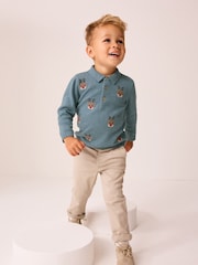 Blue Reindeer 100% Cotton Christmas Long Sleeve Knitted Polo Shirt (3mths-7yrs) - Image 2 of 6