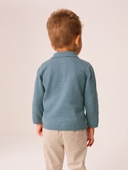 Blue Reindeer 100% Cotton Christmas Long Sleeve Knitted Polo Shirt (3mths-7yrs) - Image 3 of 6