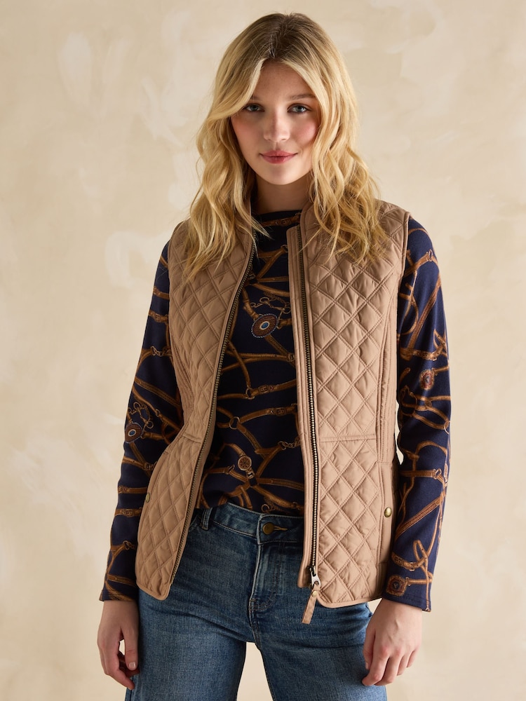 Joules Minx Brown Showerproof Diamond Quilted Gilet - Image 3 of 8