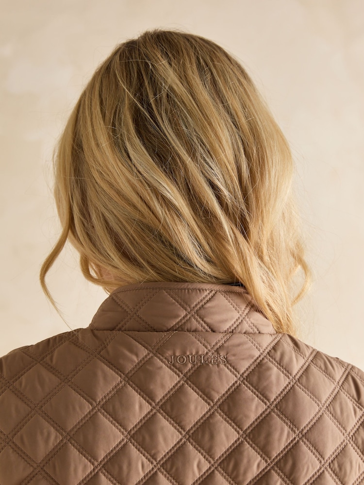 Joules Minx Brown Showerproof Diamond Quilted Gilet - Image 5 of 8