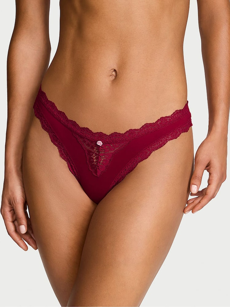 Victoria's Secret Red Lacquer Lace Trim Thong Knickers - Image 1 of 2