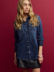 Dark Blue Seam Detail Fitted Denim Western Shirt - Image 2 of 9
