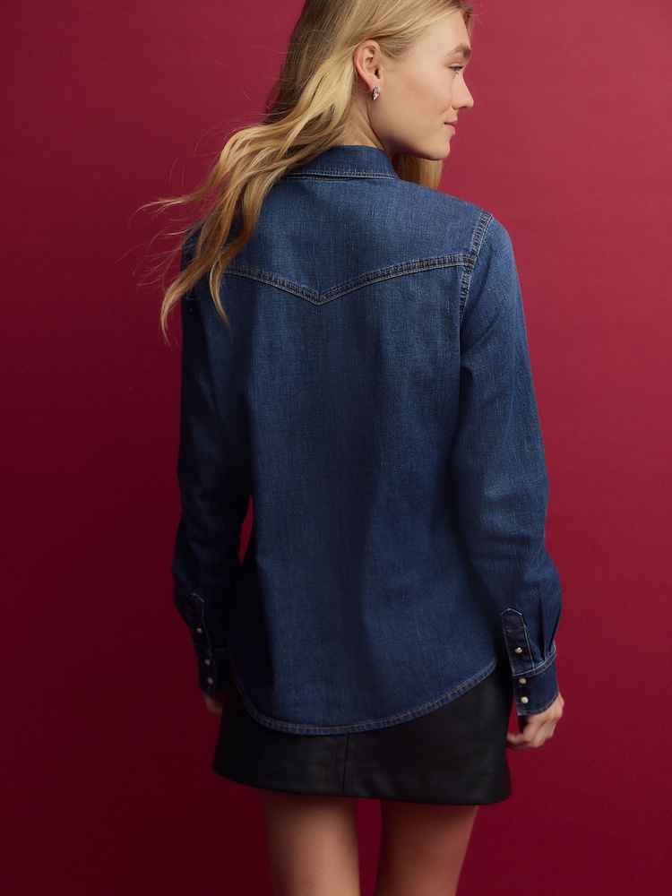 bleu foncé - Chemise occidentale ajustée avec coutures Denim - Image 3 of 9