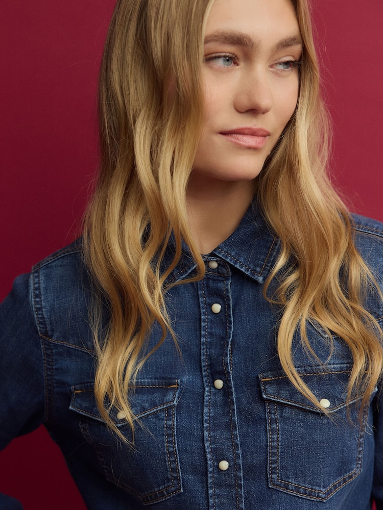 bleu foncé - Chemise occidentale ajustée avec coutures Denim - Image 4 of 9