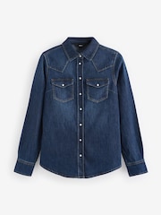 Dark Blue Seam Detail Fitted Denim Western Shirt - Image 5 of 9