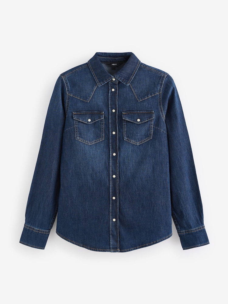 bleu foncé - Chemise occidentale ajustée avec coutures Denim - Image 5 of 9