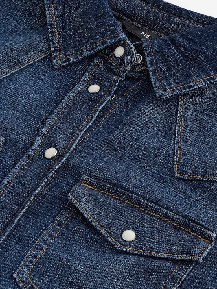 bleu foncé - Chemise occidentale ajustée avec coutures Denim - Image 6 of 9