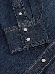 Dark Blue Seam Detail Fitted Denim Western Shirt - Image 7 of 9