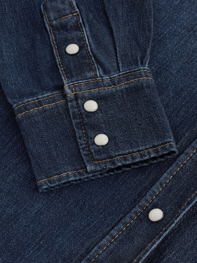 bleu foncé - Chemise occidentale ajustée avec coutures Denim - Image 7 of 9