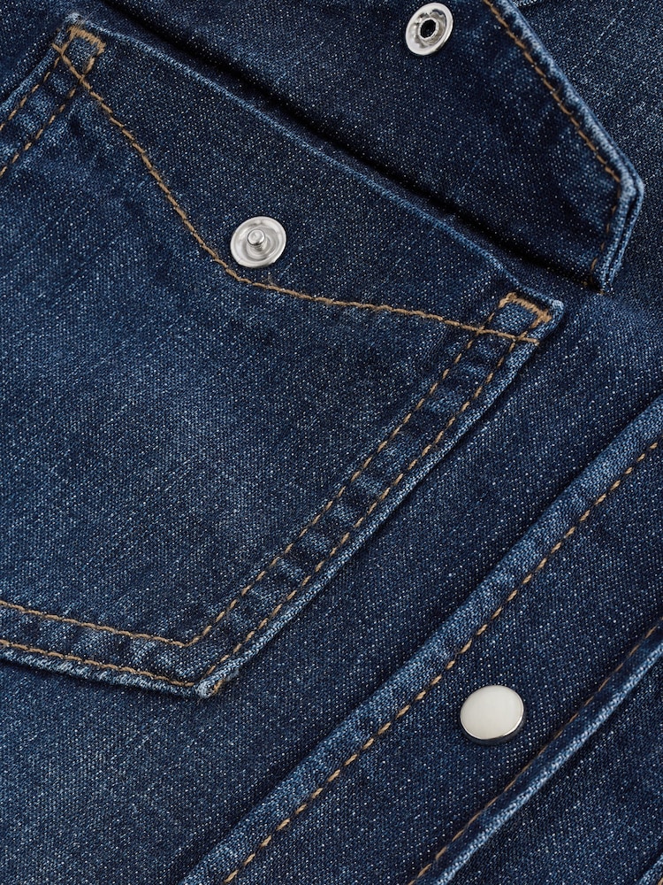 bleu foncé - Chemise occidentale ajustée avec coutures Denim - Image 8 of 9