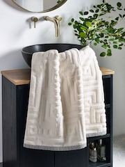 White/Cream Geo Towel 100% Cotton - Image 1 of 4