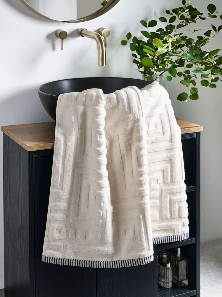 White/Cream Geo Towel 100% Cotton - Image 1 of 4