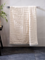 White/Cream Geo Towel 100% Cotton - Image 2 of 4