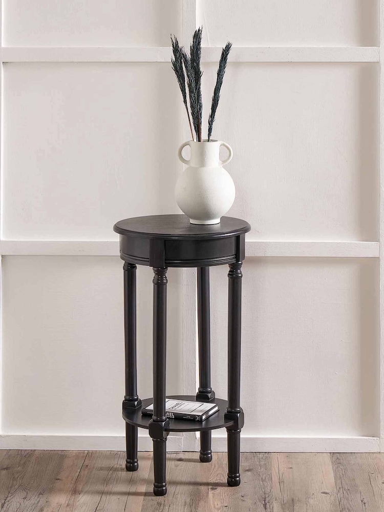 Pacific Black Heritage Pine Wood Round Accent Table - Image 1 of 5